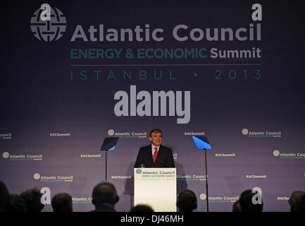 Istanbul, Turkey. 21st November 2013. Turkish President Abdullah Gul speaks during the Atlantic Council Energy & Economic Summit in Istanbul, Turkey, on Nov. 21, 2013. (Xinhua/Lu Zhe/Alamy Live News) Stock Photo