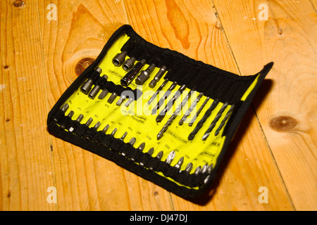 Tool roll of screwdriver and drill bits Stock Photo