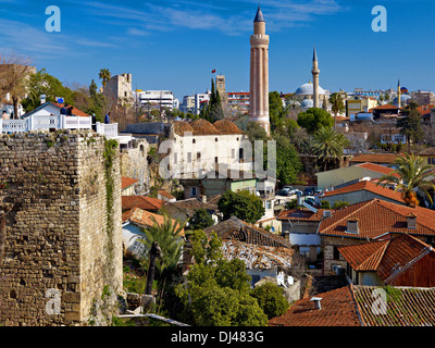 Yivli minaret and Murat Pasha Mosque, Antalya, Turkey Stock Photo