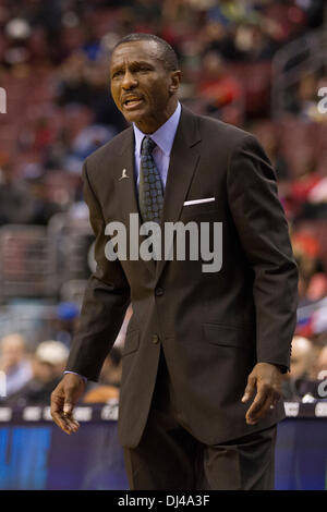 Philadelphia, PA, USA . 20th Nov, 2013. Toronto Raptors head coach Dwane Casey reacts during the NBA game between the Toronto Raptors and the Philadelphia 76ers at the Wells Fargo Center in Philadelphia, Pennsylvania. The Raptors win 108-98. (Christopher Szagola/Cal Sport Media) Credit:  Cal Sport Media/Alamy Live News Stock Photo