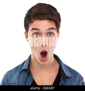 Young man with open mouth and large eyes Stock Photo