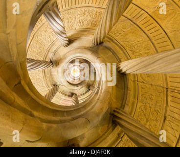 Stone spiral staircase in the Deutschordensschloss, the Teutonic Knights' castle in Bad Mergentheim, Germany, looking up