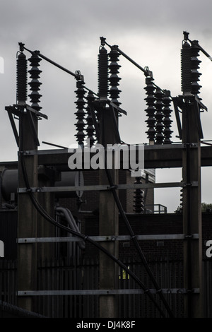 Electricity pylon substation Stock Photo