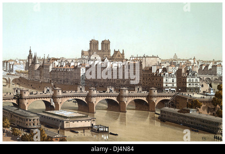 パリ「ポンヌフ」水彩画 cite-and-pont-neuf-