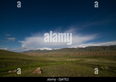 Night landscape of mountains and fields Stock Photo