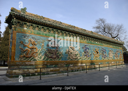 Nine Dragon Wall at Beihai Park in Beijing Stock Photo