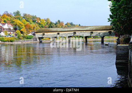 Wooden bridge in Switzerland Diessenhofen Stock Photo