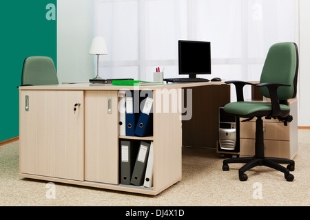 computer on a desk Stock Photo