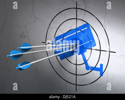 Protection concept: arrows in Cctv Camera target on wall Stock Photo