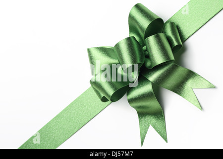 Green ribbon bow isolated on white background Stock Photo