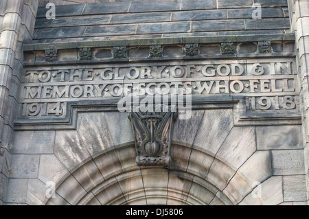 Inscription on the entrance of War memorial inside Edinburgh Castle, dedicated to Scot soldiers of First World war Stock Photo