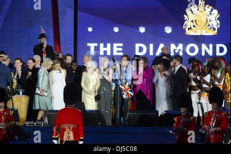 Queen Elizabeth II at The Diamond Jubilee Concert at Buckingham Palace. London, England- 04.06.12 Stock Photo