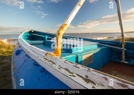 A Fishing boat on the coast at Boulmer, Northumberland, UK. Stock Photo