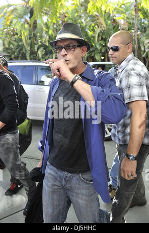 Charlie Sheen, arrive for Game Four of the 2012 Stanley Cup Final between the Los Angeles Kings and the New Jersey Devils at Staples Center Los Angeles, California - 06.06.12 Featuring: Charlie Sheen, When: 06 Jun 2012 Stock Photo