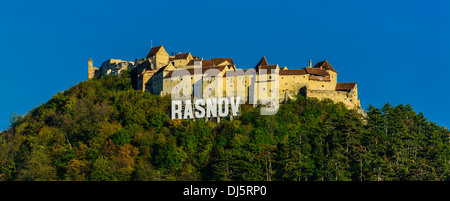 panorama landscape with rasnov fortress in transylvania, romania Stock Photo