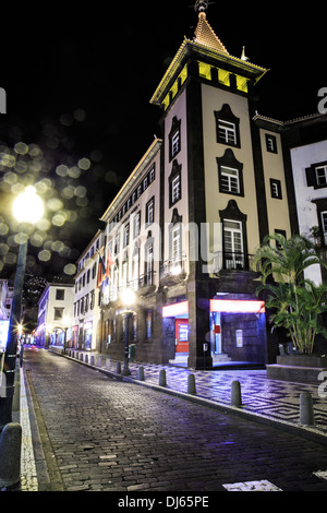 Funchal town on Madeira by night. Funchal, Madeita Island, Portugal Stock Photo