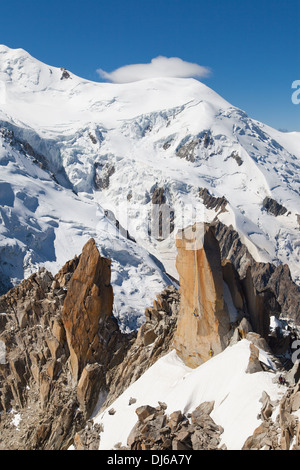 Arete des Cosmiques and Dome du Gouter from the Aiguille du Midi, France. Stock Photo