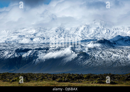 Alpine mountains, winter, east of Budir, Snaefellsnes Peninsula, Iceland, Europe Stock Photo
