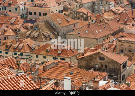 Closeup view of Dubrovnik rooftops with characteristic orange tiles. Stock Photo