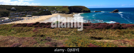 View overlooking the beach at Portreath village; Cornwall; England; UK Stock Photo