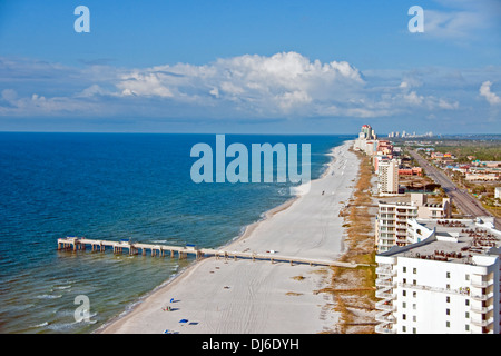 Alabama Gulf Coast's Orange Beach fishing pier and condos. Stock Photo