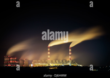 coal power station and night - Belchatow Poland. Stock Photo