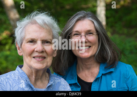 Portrait of Octogenarian Mother and Her Daughter Stock Photo