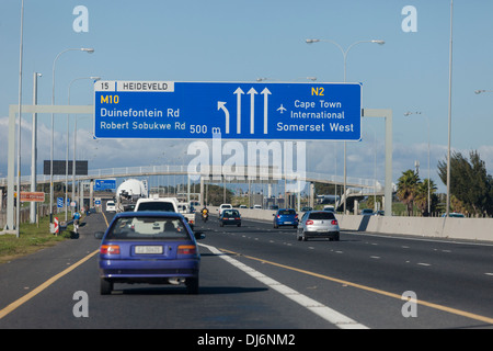 South Africa. Highway Signs in Cape Town Environs, Western Cape Province. Stock Photo