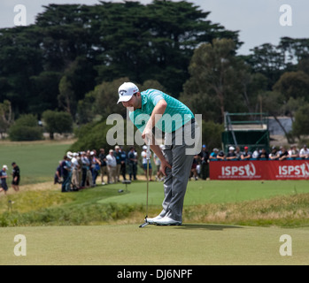 Adam Scott World champion Golfer portrait, profile and playing at Royal Melbourne golf club in the Handa World Cup with Day Stock Photo