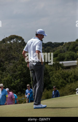 Adam Scott World champion Golfer portrait, profile and playing at Royal Melbourne golf club in the Handa World Cup with Day Stock Photo