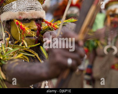 Archer with bow and arrow, Goroka Province Singsing Group Memeber, Goroka Show, Papua New Guinea Stock Photo
