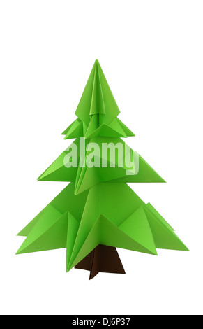 Christmas fir tree paper origami isolated on white background Stock ...