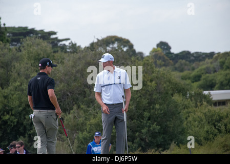 Adam Scott World champion Golfer portrait, profile and playing at Royal Melbourne golf club in the Handa World Cup with Day Stock Photo