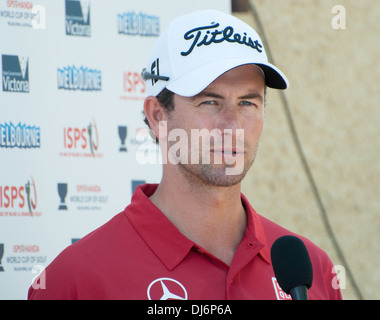 Adam Scott World champion Golfer portrait, profile and playing at Royal Melbourne golf club in the Handa World Cup with Day Stock Photo