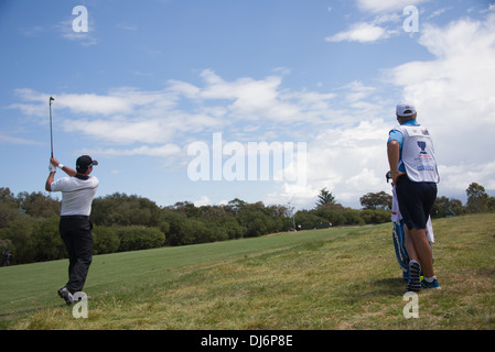 Adam Scott World champion Golfer portrait, profile and playing at Royal Melbourne golf club in the Handa World Cup with Day Stock Photo