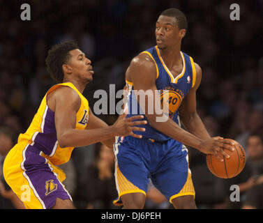 Los Angeles, CALIFORNIA, USA. 22nd Nov, 2013. Los Angeles Lakers Nick Young put pressure on Golden State Warriors Harrison Bames during the second half of their game at the Staples Center in Los Angeles, California on Friday 22, November 2013. Los Angeles Lakers won the game 102 to 95.ARMANDO ARORIZO. Credit:  Armando Arorizo/Prensa Internacional/ZUMAPRESS.com/Alamy Live News Stock Photo