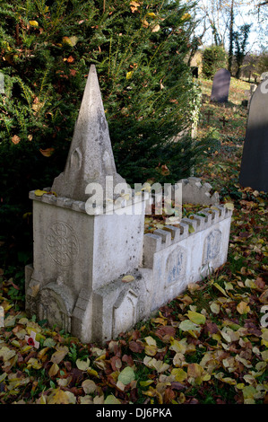 Model church gravestone, St. Luke`s churchyard, Newton Harcourt ...