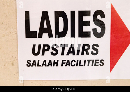 South Africa. Cape Town, Bo-kaap. Boorhaanol Mosque. Sign to Ladies Prayer Room. Stock Photo