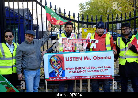 London, UK . 23rd Nov, 2013. Pakistan against Drones march gathers in London, a march was also held in Peshwar today Credit:  Rachel Megawhat/Alamy Live News Stock Photo