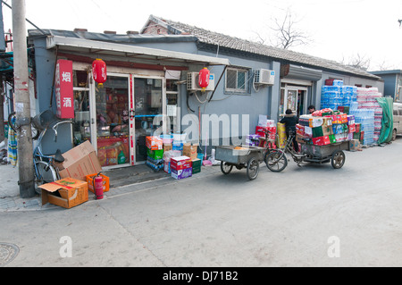 small shops in traditional hutong area, Beijing, China Stock Photo