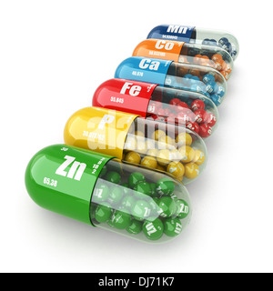 Dietary supplements. Variety pills. Vitamin capsules. 3d Stock Photo