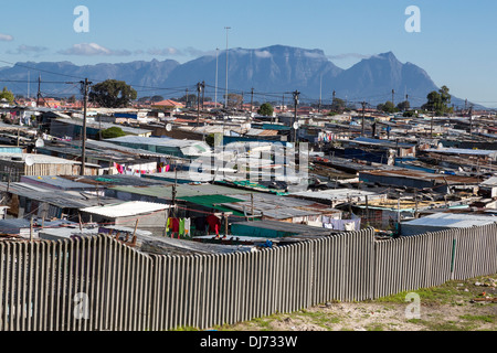South Africa, Cape Town, Khayelitsha Township. Table Mountain in Background. Stock Photo