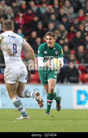 Leicester, UK. 23rd Nov, 2013. Leicester Tigers&#x2019;s Toby Flood (c) back in club action during the Aviva Premiership Rugby Union fixture between Leicester Tigers and London Irish from Welford Road. Credit:  Action Plus Sports/Alamy Live News Stock Photo