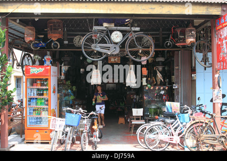 Tradition Chinese shop in Georgetown, bycycles park outside shop front, Penang island,Malaysia Stock Photo