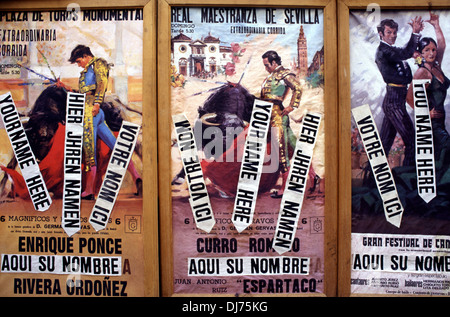 Bull fighting posters for sale in a souvenir shop in Andalusia southern Spain Stock Photo