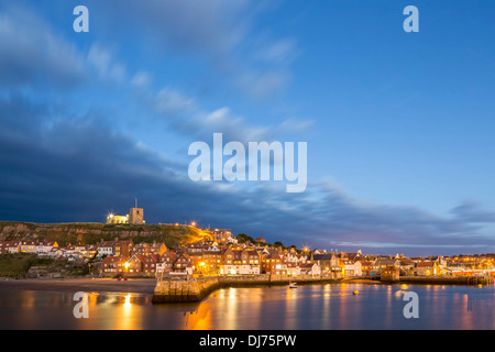 Whitby Harbour at Dusk, North Yorkshire. Stock Photo