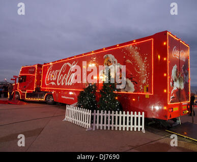 BLACKPOOL, UK. 23rd November 2013. Coca-Cola Christmas truck at Blackpool on its first leg of its month long tour around the uk. Credit:  Sue Burton/Alamy Live News Stock Photo