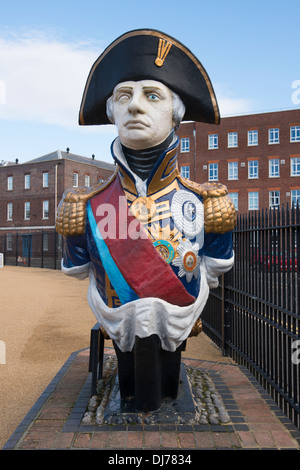 Statue at Portsmouth docks of Admiral Nelson historic Royal Navy leader Stock Photo