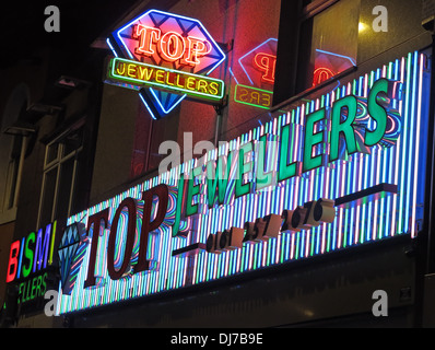 Top Indian Jewelers Rusholme Curry Mile Manchester England UK at night Stock Photo