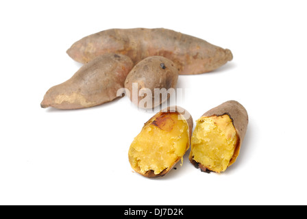 Baked yellow sweet potato, isolated on white Stock Photo